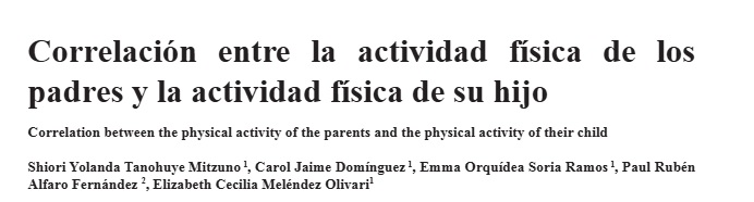 <p>Correlación entre la actividad física de los padres y la actividad física de su hijo</p>